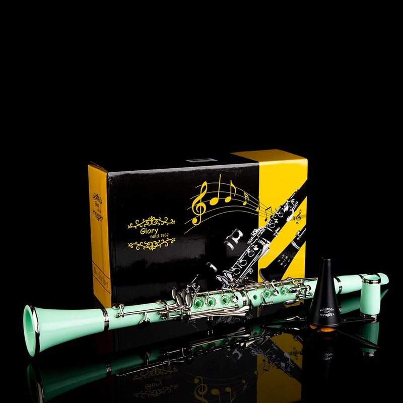 Glory GLY-CLAGN Professional Ebonite Bb Clarinet with 10 Reeds, Stand, Hard Case, Cleaning Cloth, Mouthpiece Brush and Pad Brush,Green - Image 4